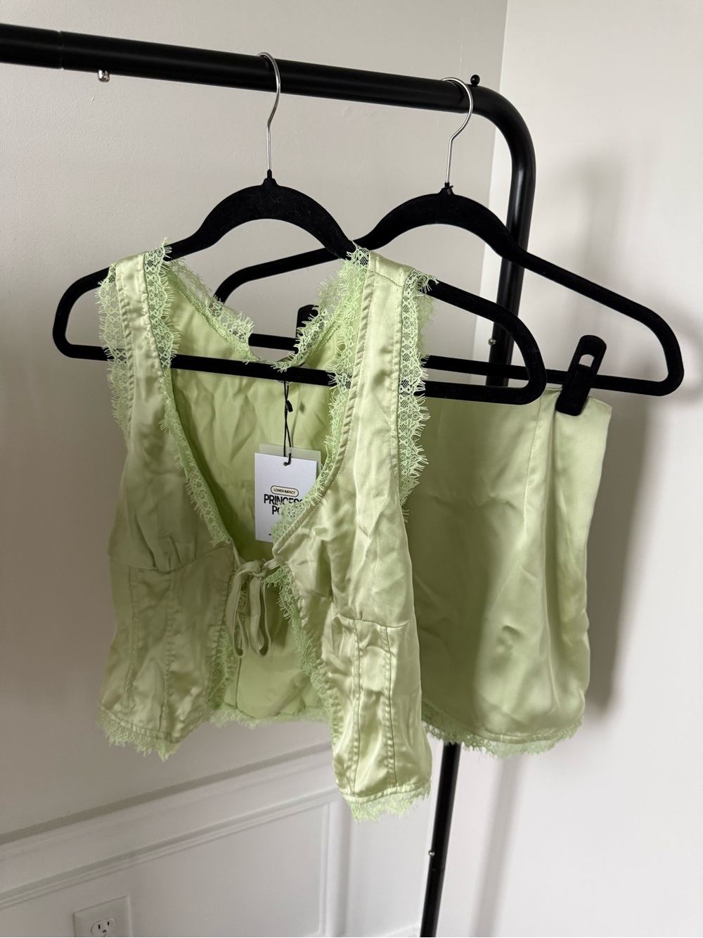 Princess Polly Light Green Satin Lace Trim Set